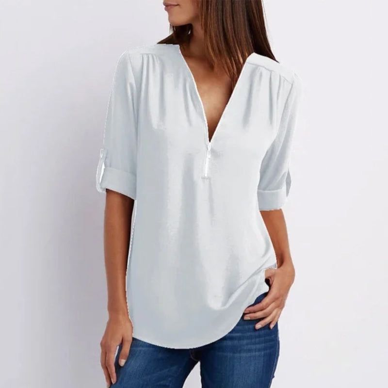 Women's V-neck Zipper Plus Size Long-sleeved Chiffon Shirt??Buy 2 Automatic 10% Off??
