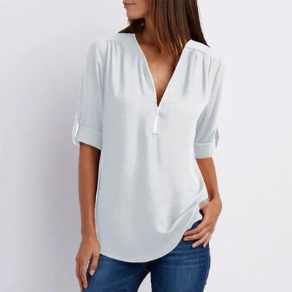 Women's V-neck Zipper Plus Size Long-sleeved Chiffon Shirt??Buy 2 Automatic 10% Off??