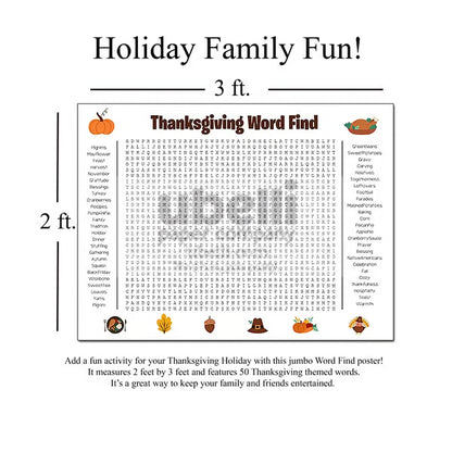 ⏰ Jumbo Thanksgiving & Christmas Word Search Poster – Giant 36"x24" Wall Game! 🎉