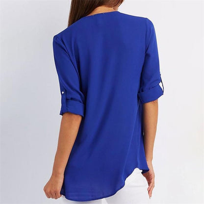 Women's V-neck Zipper Plus Size Long-sleeved Chiffon Shirt??Buy 2 Automatic 10% Off??