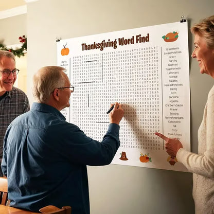 ⏰ Jumbo Thanksgiving & Christmas Word Search Poster – Giant 36"x24" Wall Game! 🎉