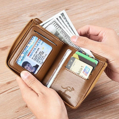 (🎁2025 New Year Hot Sale🎁)Men Wallet Zipper Genuine Leather Purse ( RFID PROTECTED )